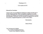 Esta es la carta que el presidente Barack Obama le envió a Cristina Fernández de Kirchner.